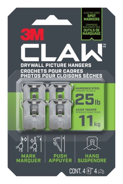 3M Claw DrywAll Picture Hanger, 25-lb Capacity, 4 Hangers per Pack N2W1 - product image 1