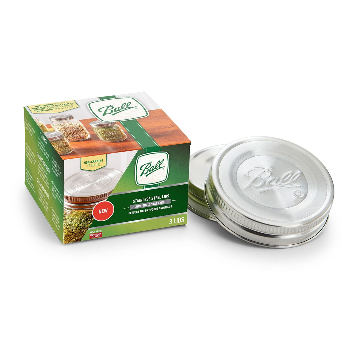 BALL Regular Mouth Stainless Steed Lids, Rust-Resistant, 3-pk X4S1 - product image 1