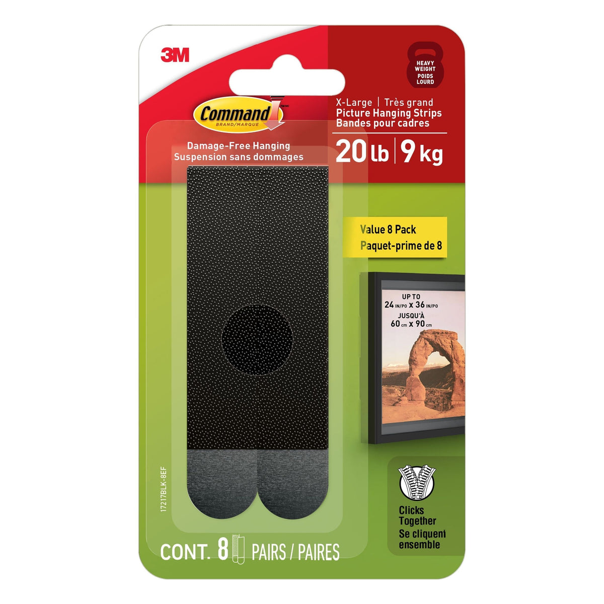 20-lb Black Picture Hanging Strips Value Pack, 17217BLK-8EF | 8 Pairs, X-Large Strips E5P2 - product image 1