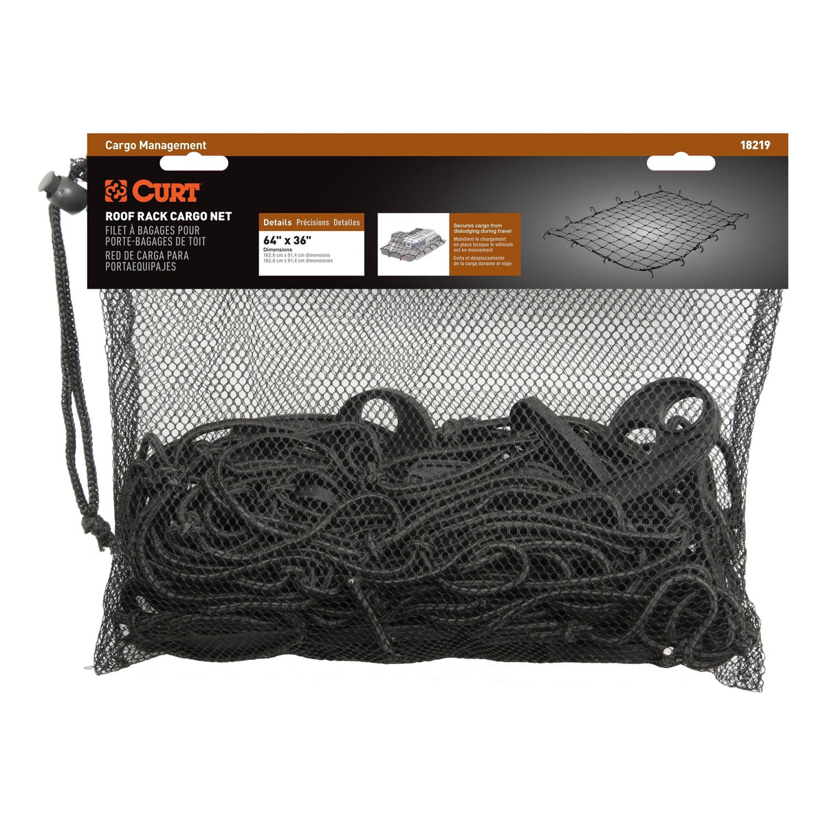 18219 Elastic Cargo Net with Hooks for Extended Roof Basket, 64 x 36-in W6G4 - product image 1