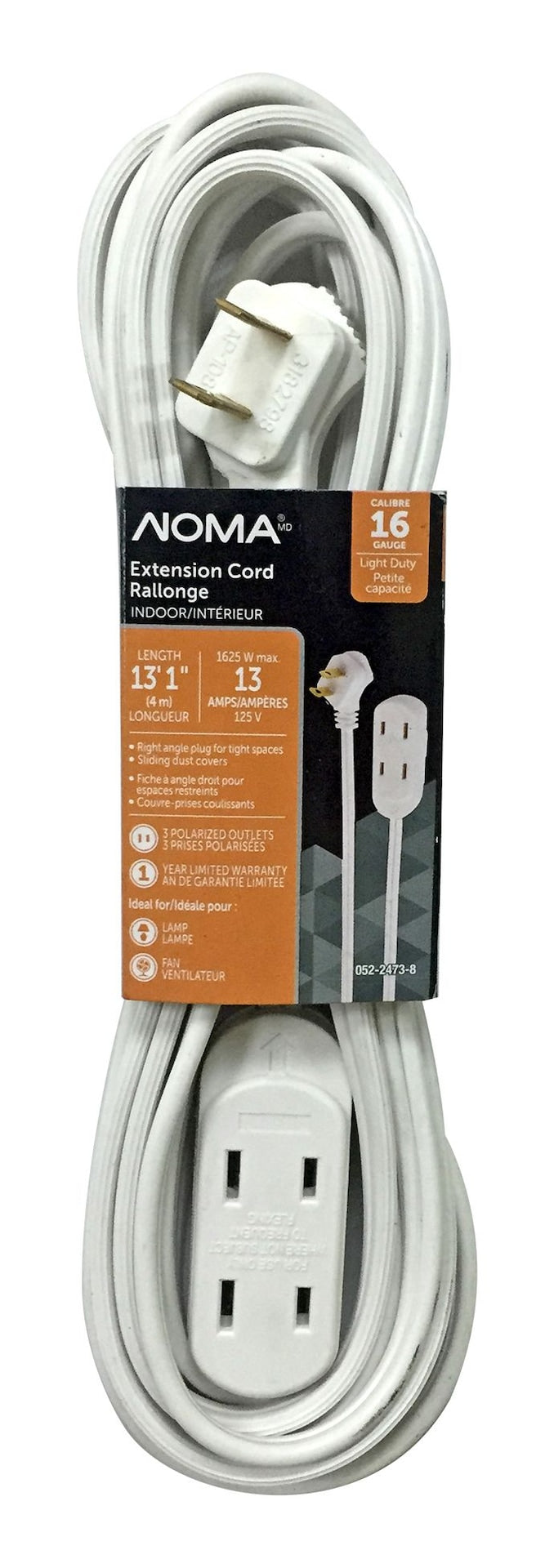 15-ft 16/2 Indoor Extension Cord, 3 Outlets, Flat Plug, White F0R3 - product image 1