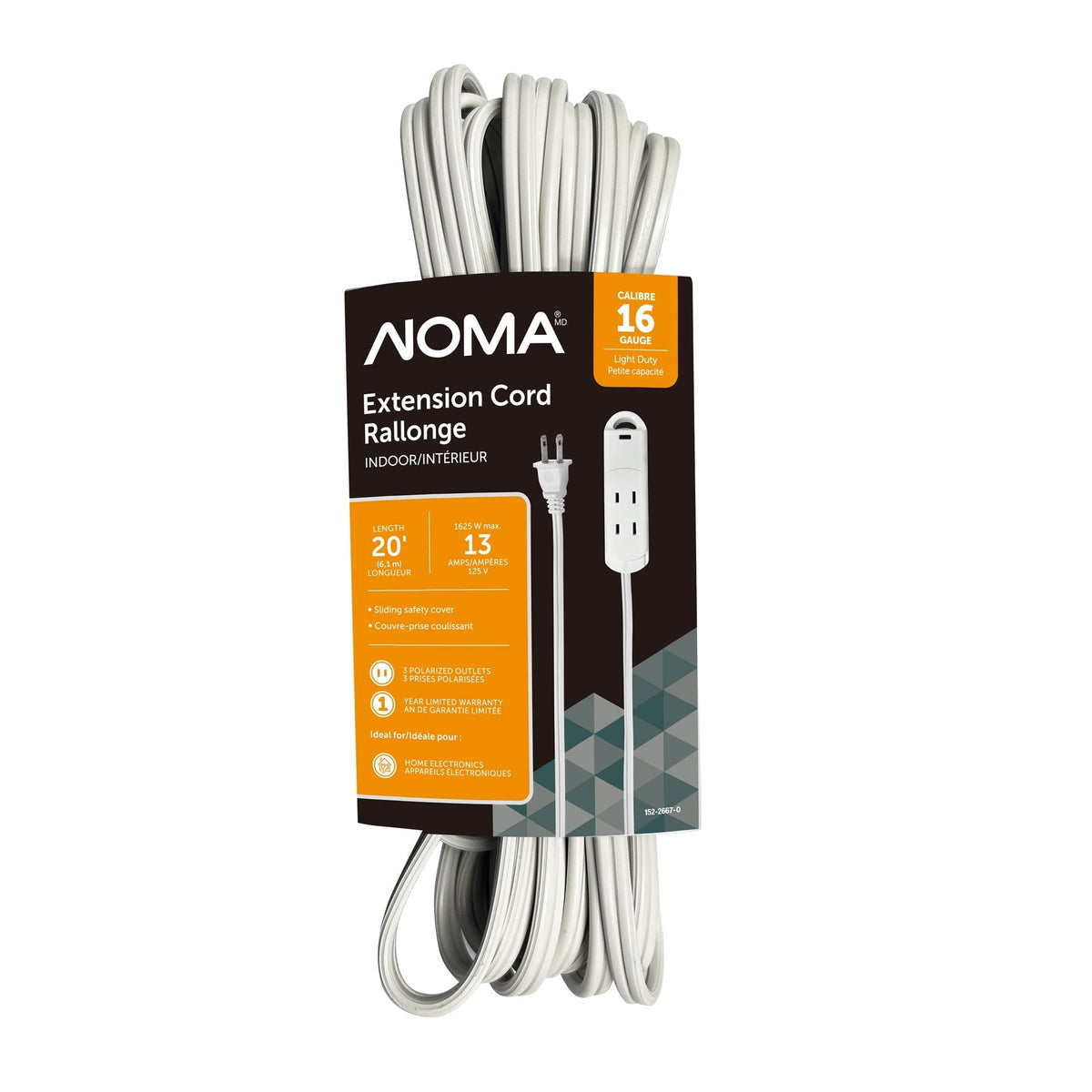 20-ft 13A 3-Outlet/1-USB-C Light-Duty 16-Gauge White Indoor Extension Cord X1K3 - product image 1