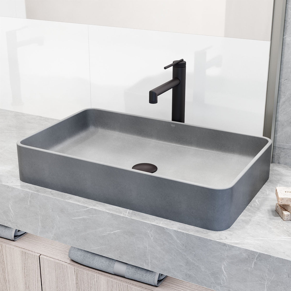 Basilica Gothic ConcretoStone 23x14-in Deep Grey Bathroom Sink/Basin with Rectangular Vessel L8N4 - product image 6