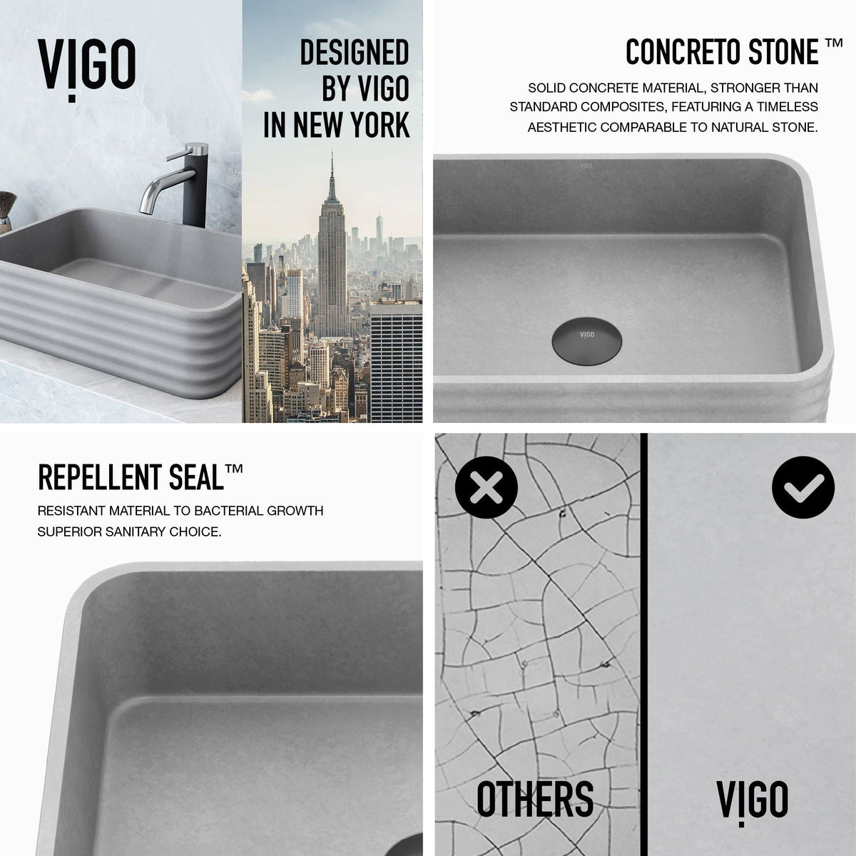 Cadman ConcretoStone 18-in Deep Grey Bathroom Sink/Basin with Rectangular Fluted Vessel P3G2 - product image 2