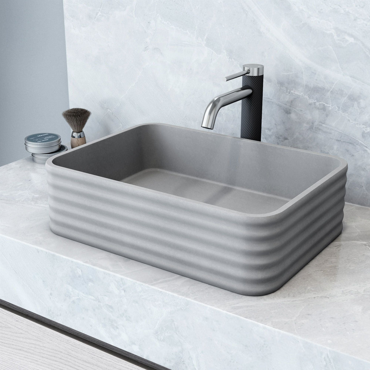 Cadman ConcretoStone 18-in Deep Grey Bathroom Sink/Basin with Rectangular Fluted Vessel P3G2 - product image 5