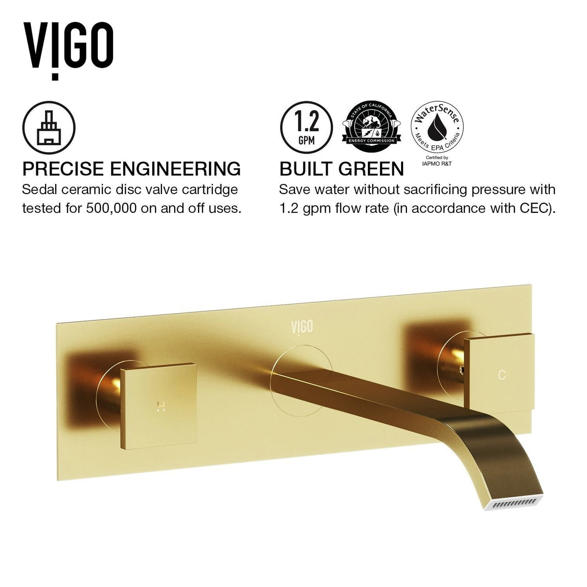 Titus Wall Mount Dual Handle Bathroom Sink Faucet, Eco-Friendly 1.2 GPM Flow Rate, Matte Brushed Gold J1X7 - product image 3