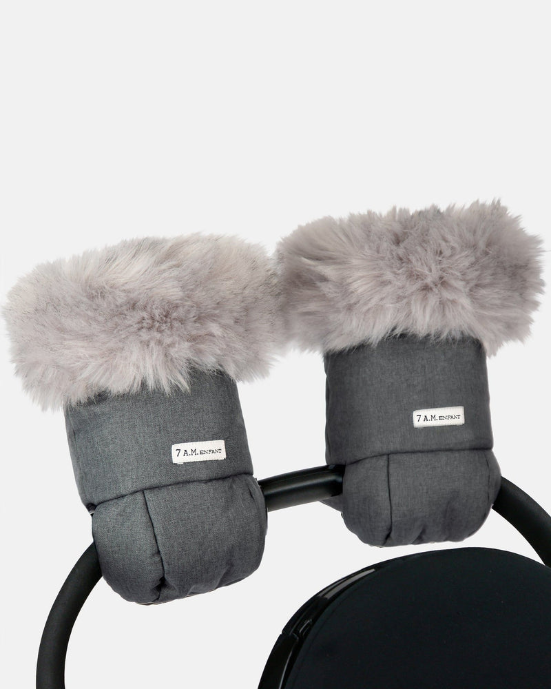 7AM Enfant Warmmuffs - Heather Grey Dark Faux Fur P8Y6