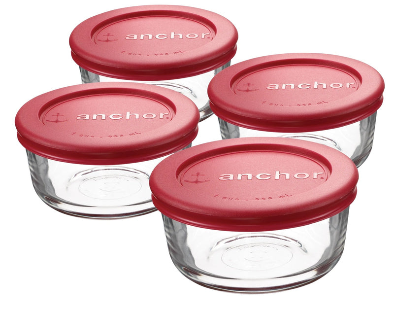 Glass Round Storage Containers with Lids, 4 Count C3S6