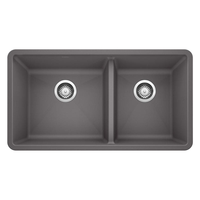 Precis SILGRANIT 33-in 60/40 Double Bowl Undermount Kitchen Sink, Cinder M1A6