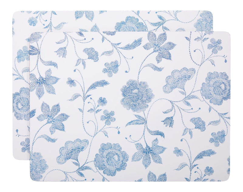 Blue Floral Rectangle Cork Placemat Set, Multi-Coloured, 11-in x 15-in, 2-pk L0A7