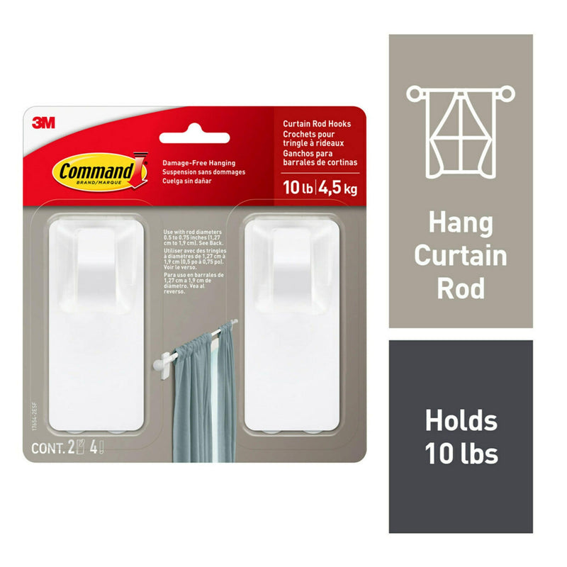 2-Piece 10-lb Matte White Damage Free Curtain Rod Hooks J5K2