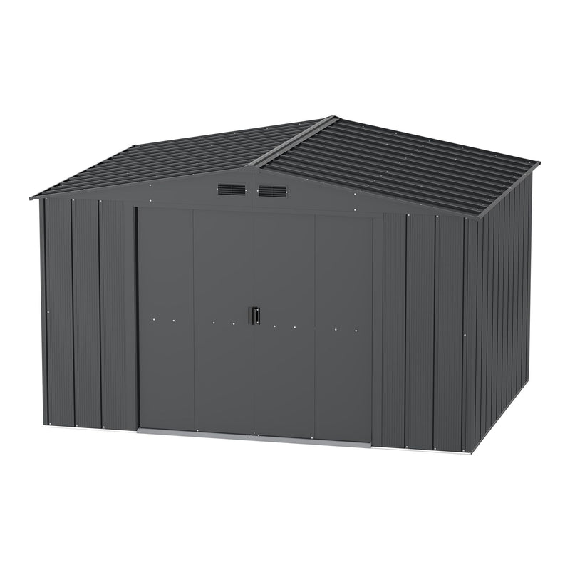 Metal Outdoor Storage Shed with Steel Frame, Dark Grey, 10-1/2-ft x 8-ft I6E4