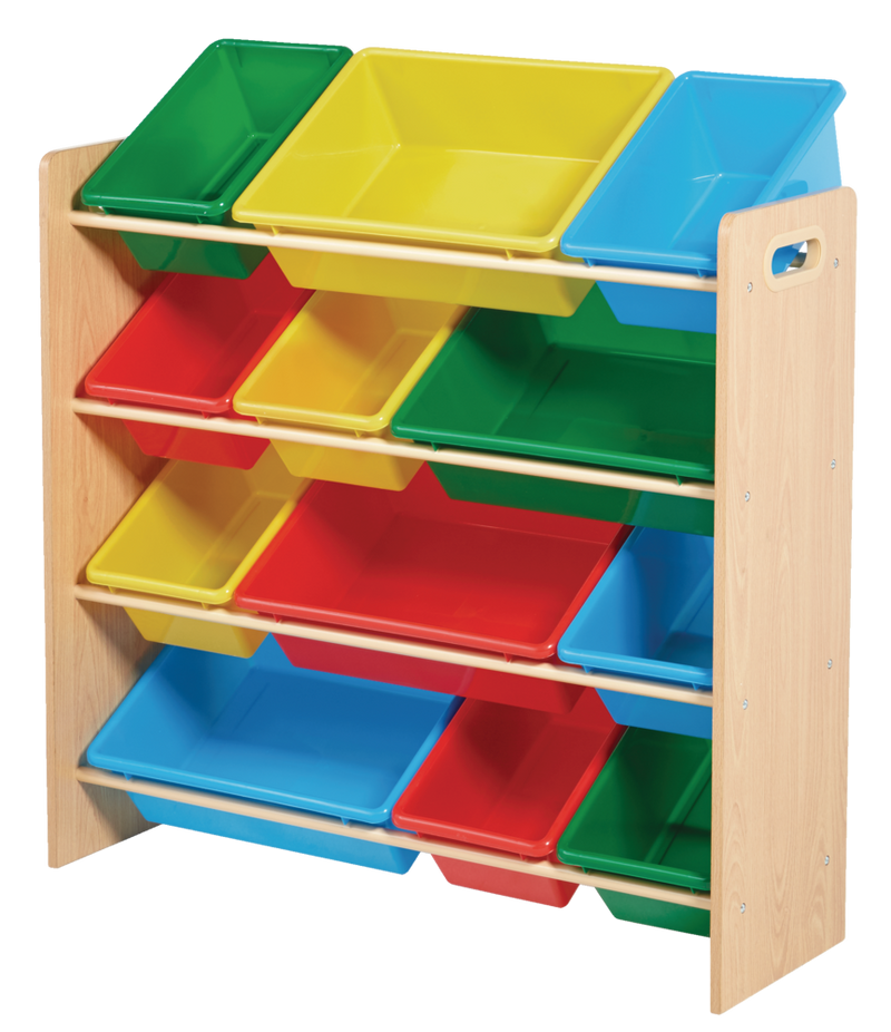 Kids 12-Bin Bedroom/Playroom Toy Storage Organizer, Yellow W8A6
