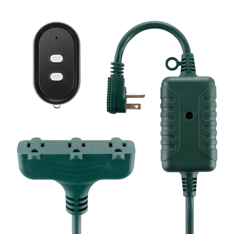 Electric 50-ft 14/3 Outdoor Power Cord with Wireless Remote & 3 Grounded Outlets, Green I3Q8