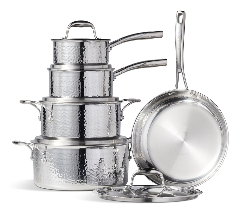 3-Ply Hammered Stainless Steel Cookware Set, 10-pc E7B3