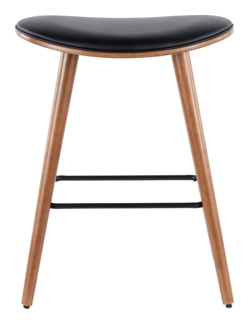 Saddle Wood & PU Leather Seat Counter/Bar Stools (2-Piece Set), Walnut/Black C8G3