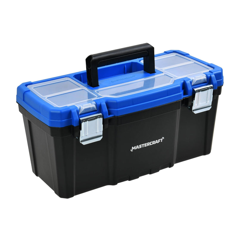 Portable Plastic Tool Box with Removable Tray & Tray Top, Blue, 16-in W5K2