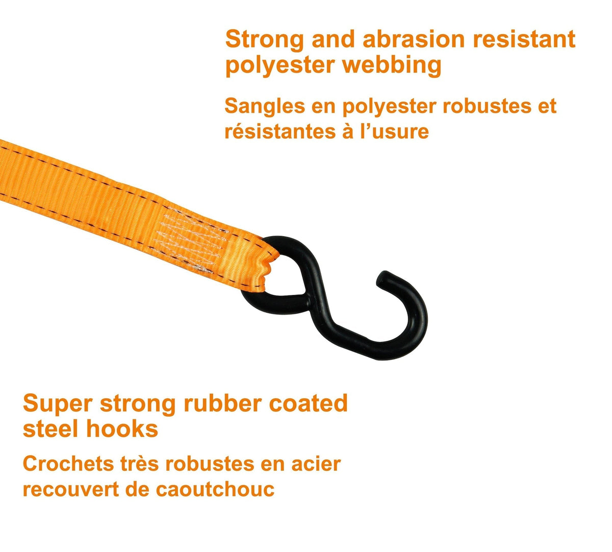 3,000-lb Heavy-Duty Sliding Ratchet Tie Down Straps, 1.25-in x 8-ft, 2-pk T5G0 - product image 4
