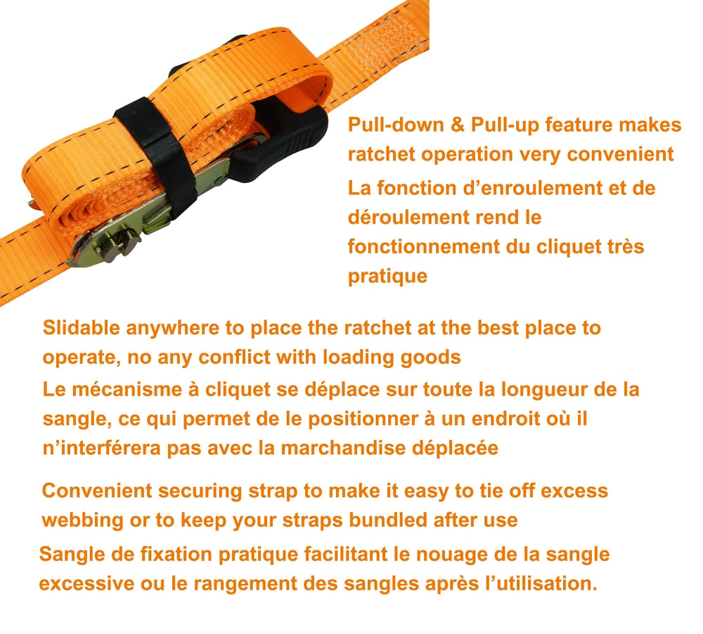 3,000-lb Heavy-Duty Sliding Ratchet Tie Down Straps, 1.25-in x 8-ft, 2-pk T5G0 - product image 5