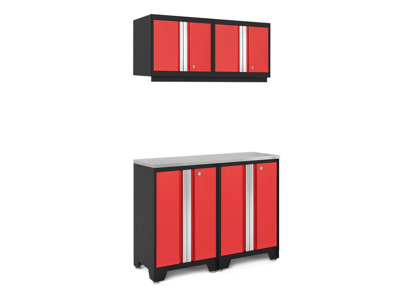 Bold 3.0 Series All-in-One Lockable Steel Garage Cabinetry Set with Stainless Steel Top, Black/Red, 48-in x 18-in x 76.75-in, 5-pc U3V2