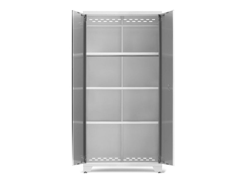 Bold Series Lockable 24-Gauge Steel RTA Storage Locker with 3 Shelves, Platinum/White, 36-in T5S0