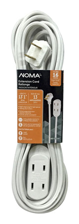 15-ft 16/2 Indoor Extension Cord, 3 Outlets, Flat Plug, White F0R3 - product image 1