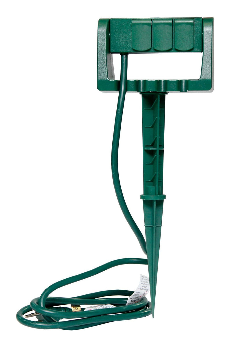 3-Outlet Outdoor Power Stake with 6-ft Cord, Green S0N3