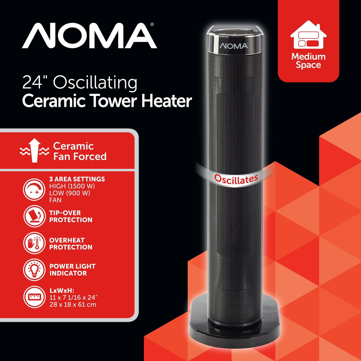 Digital Tower Ceramic Heater withRemote Control & Thermostat, 1500W, White, 24-in J0A4 - product image 4