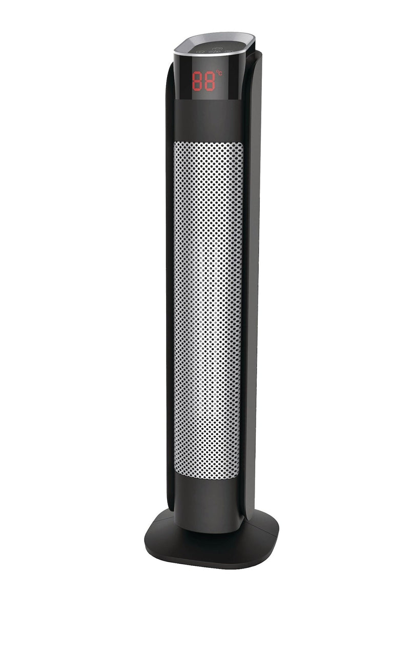 Oscillating Tower Ceramic Heater withRemote Control & Thermostat, 1500W, Black, 24-in L3N5