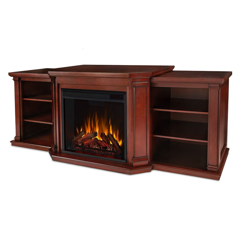 Flame Valmont Media Indoor Electric Fireplace TV Stand, 74-in, 1500W, Includes Remote Control & Firebox, Dark Mahogany R5P1