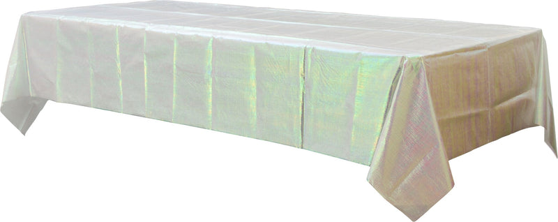Plastic Reusable Table Cover, Opalescent White,54x102-in, for Bachelorette/Bridal Shower/Mother's Day/Baby Shower F6N2
