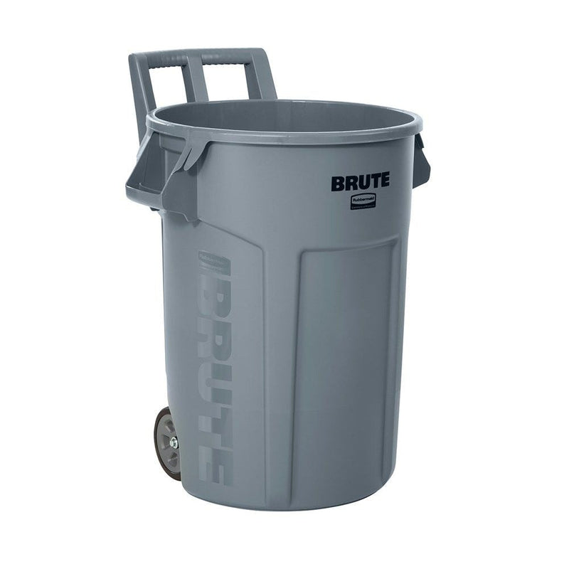 Commercial Wheeled Brute Circular Outdoor Garbage Can, Grey, 121-L B8T6