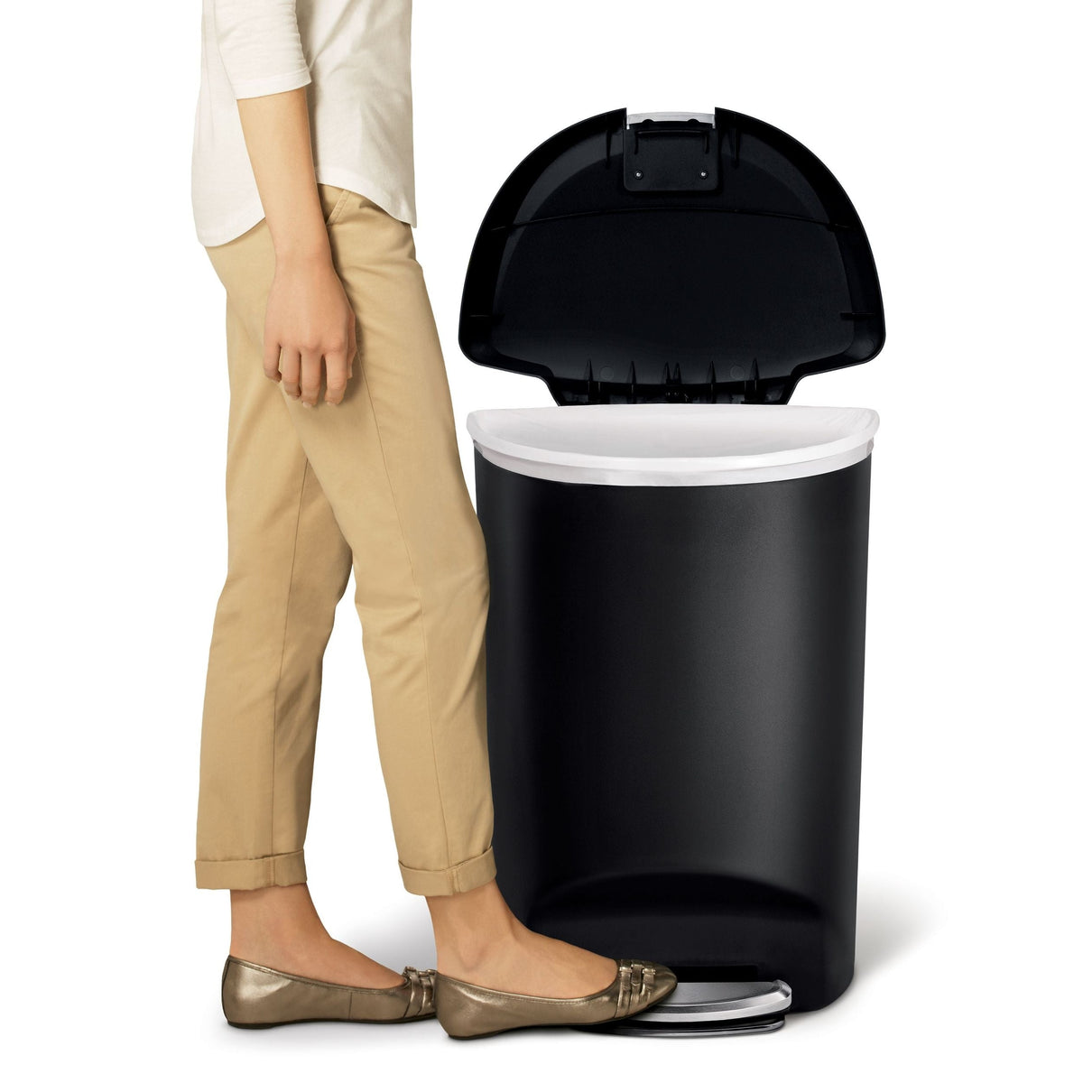 Plastic D-Shaped Step Garbage Can, Black, 50-L D8E1 - product image 4