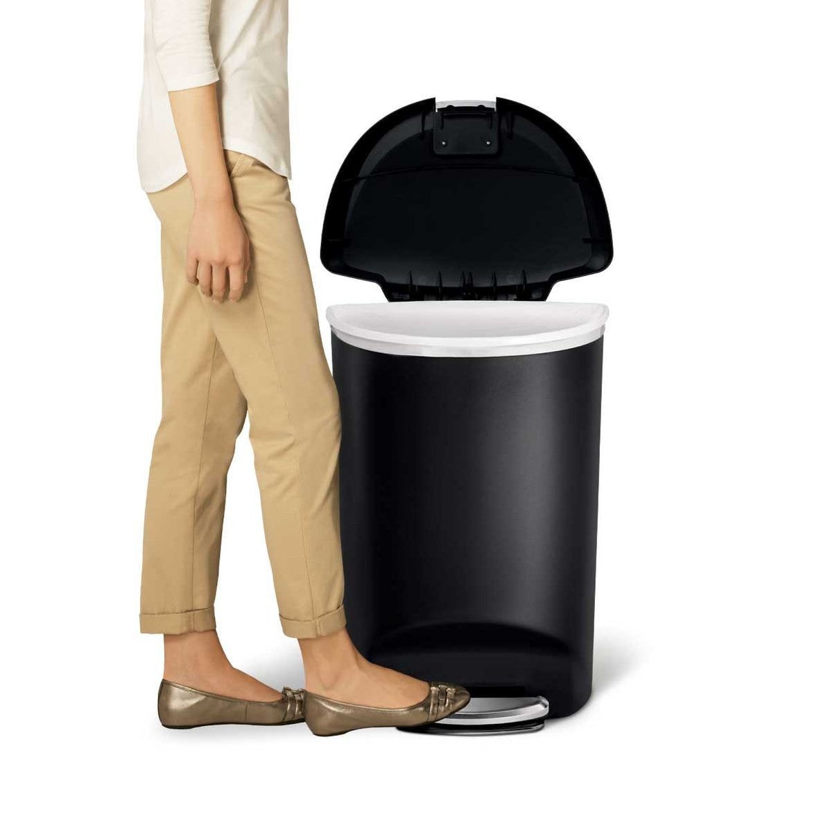 Plastic D-Shaped Step Garbage Can, Black, 50-L D8E1 - product image 5