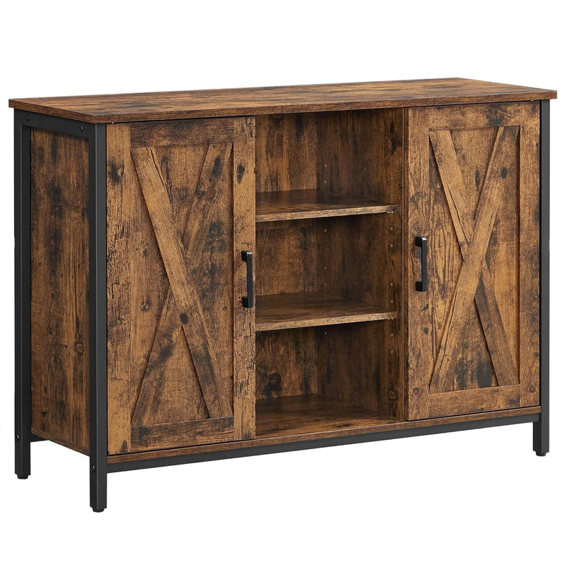 Home Rustic Brown Buffet Cabinet with Barn Doors Y9H2