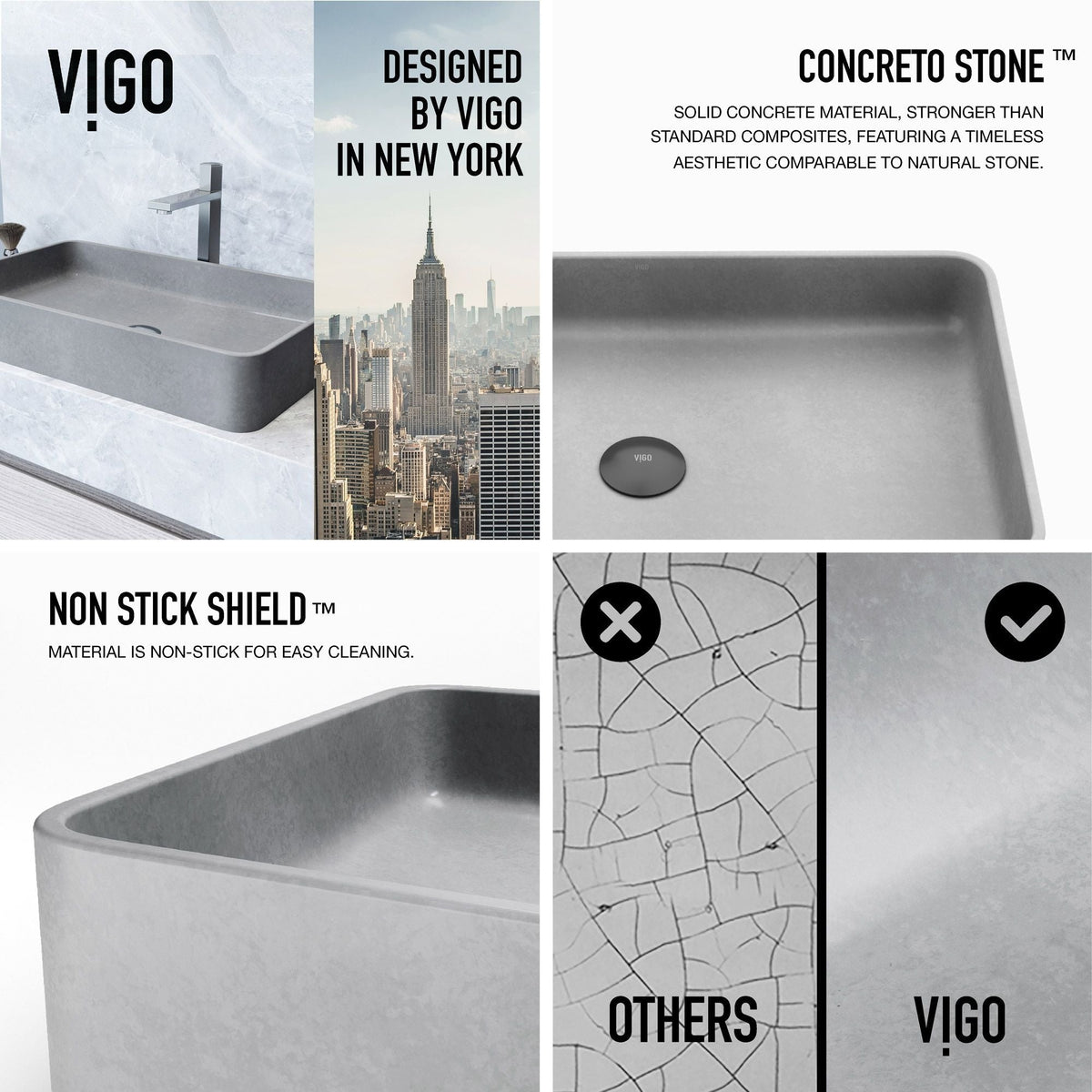 Basilica Gothic ConcretoStone 23x14-in Deep Grey Bathroom Sink/Basin with Rectangular Vessel L8N4 - product image 2