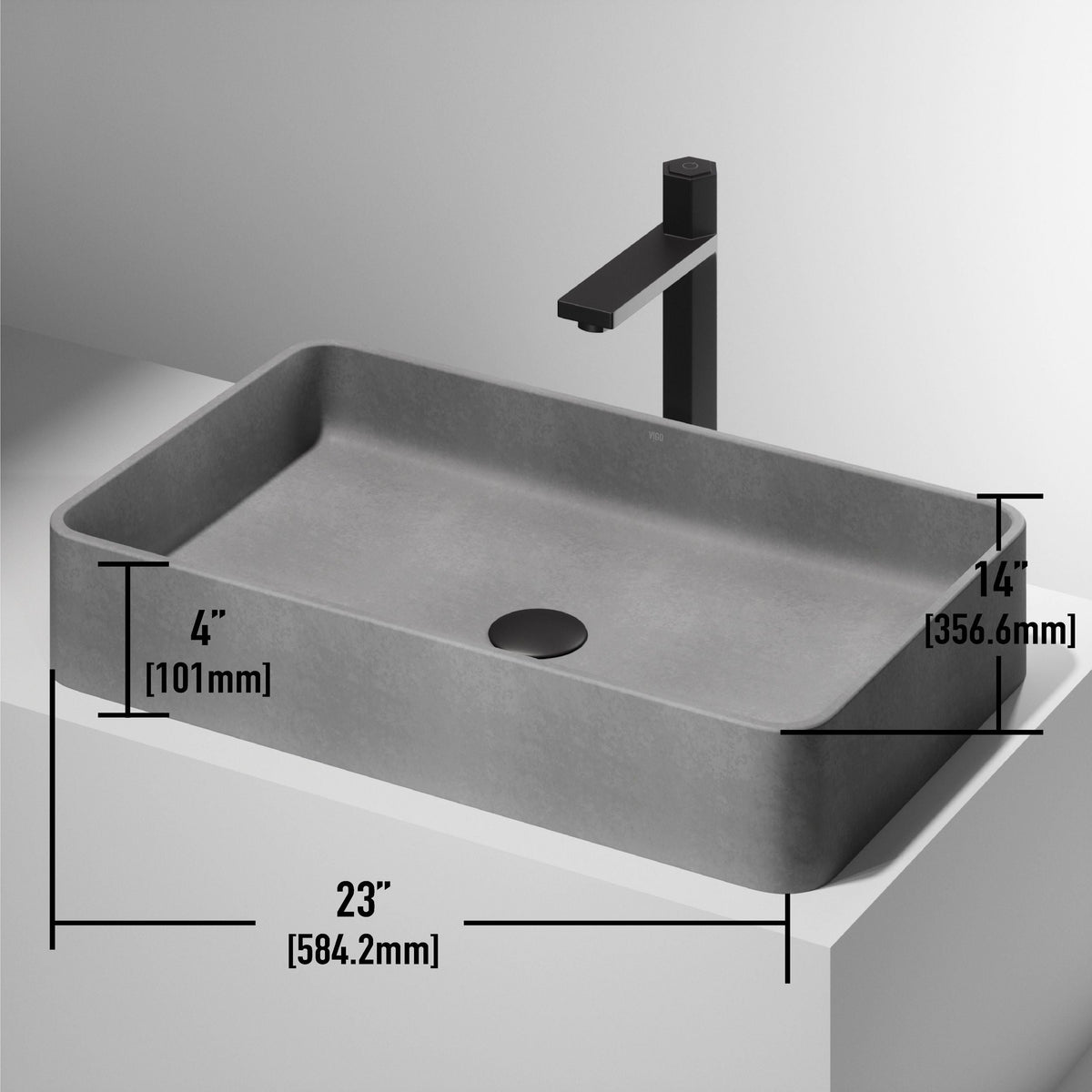 Basilica Gothic ConcretoStone 23x14-in Deep Grey Bathroom Sink/Basin with Rectangular Vessel L8N4 - product image 3