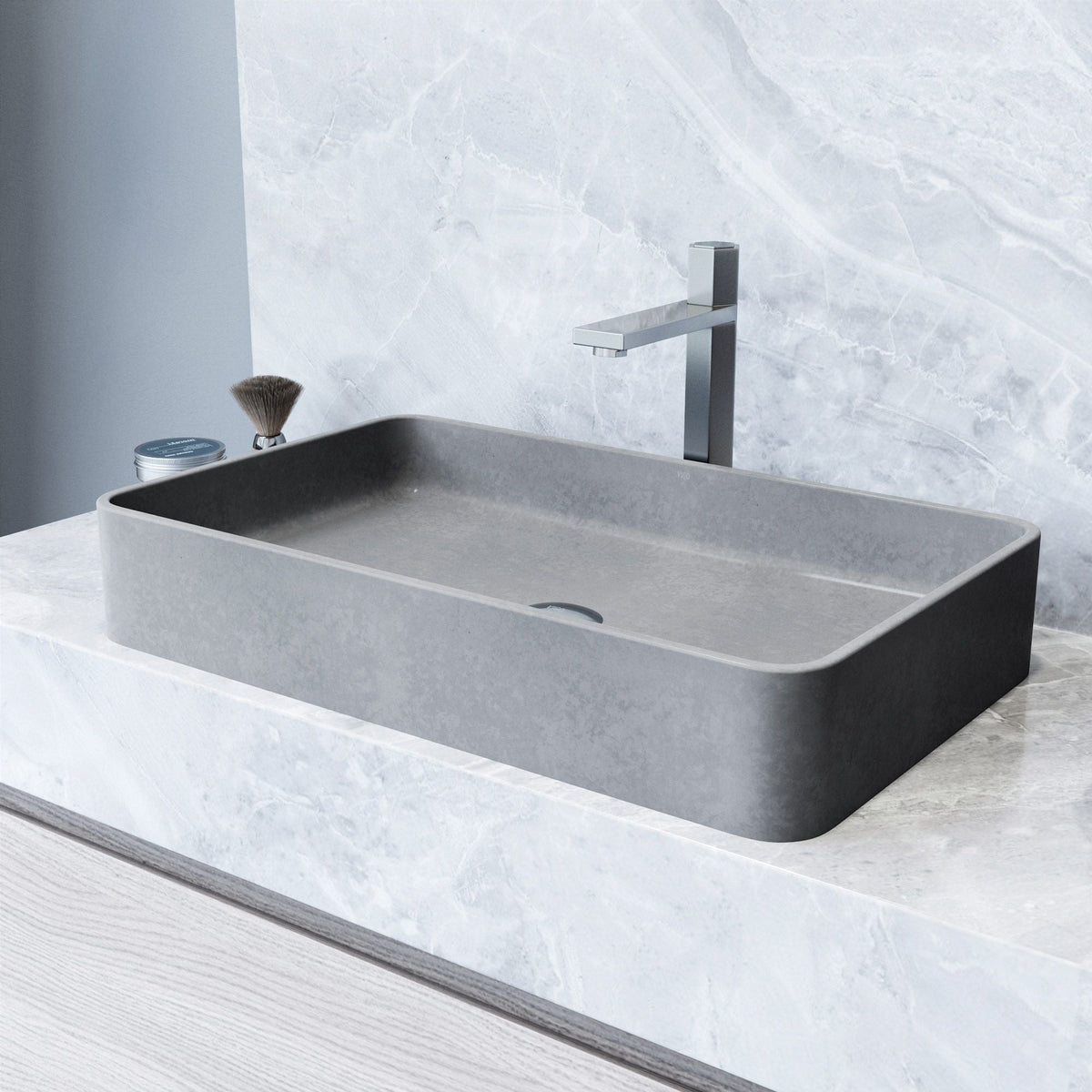 Basilica Gothic ConcretoStone 23x14-in Deep Grey Bathroom Sink/Basin with Rectangular Vessel L8N4 - product image 5