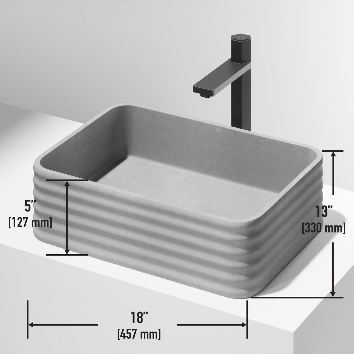 Cadman ConcretoStone 18-in Deep Grey Bathroom Sink/Basin with Rectangular Fluted Vessel P3G2 - product image 3