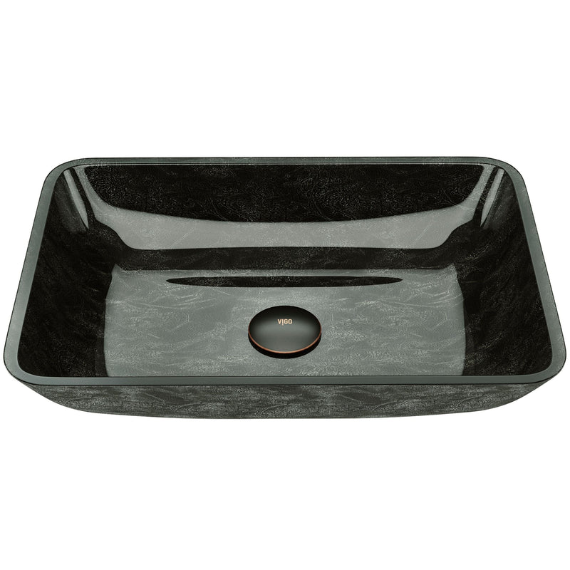 Glass Rectangular Vessel Bathroom Sink/Basin, Grey Onyx H1Z2