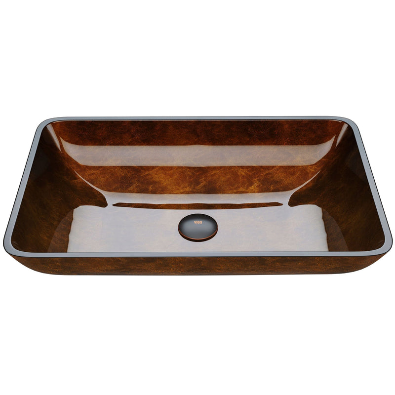 Glass Rectangular Vessel Bathroom Sink/Basin with Rounded Edges & Deep Bowl, Russet U4K6
