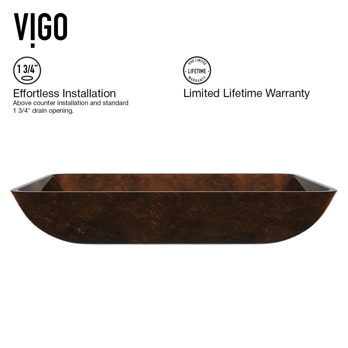 Glass Rectangular Vessel Bathroom Sink/Basin with Rounded Edges & Deep Bowl, Russet U4K6 - product image 5