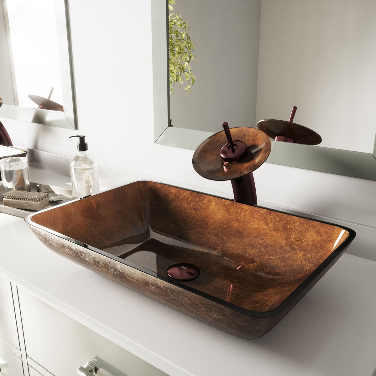 Glass Rectangular Vessel Bathroom Sink/Basin with Rounded Edges & Deep Bowl, Russet U4K6 - product image 8