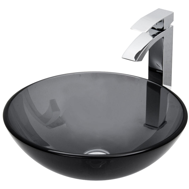 Glass Sheer Black Bathroom Sink/Basin Set with Duris Faucet and Round Vessel Z3G2