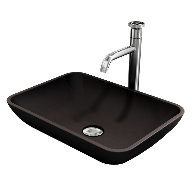 Sottile MatteShell Matte Black Bathroom Sink/Basin Set with Cass Faucet and Glass Rectangular Vessel P6L1