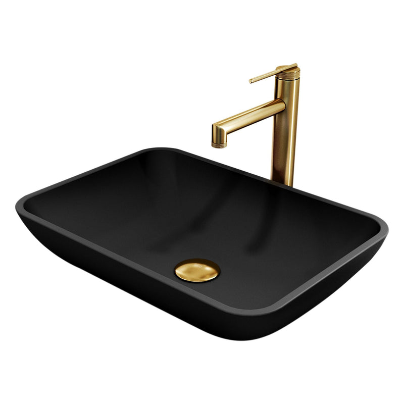 Sottile MatteShell Matte Black Bathroom Sink/Basin Set with Sterling Faucet and Glass Rectangular Vessel H7W5