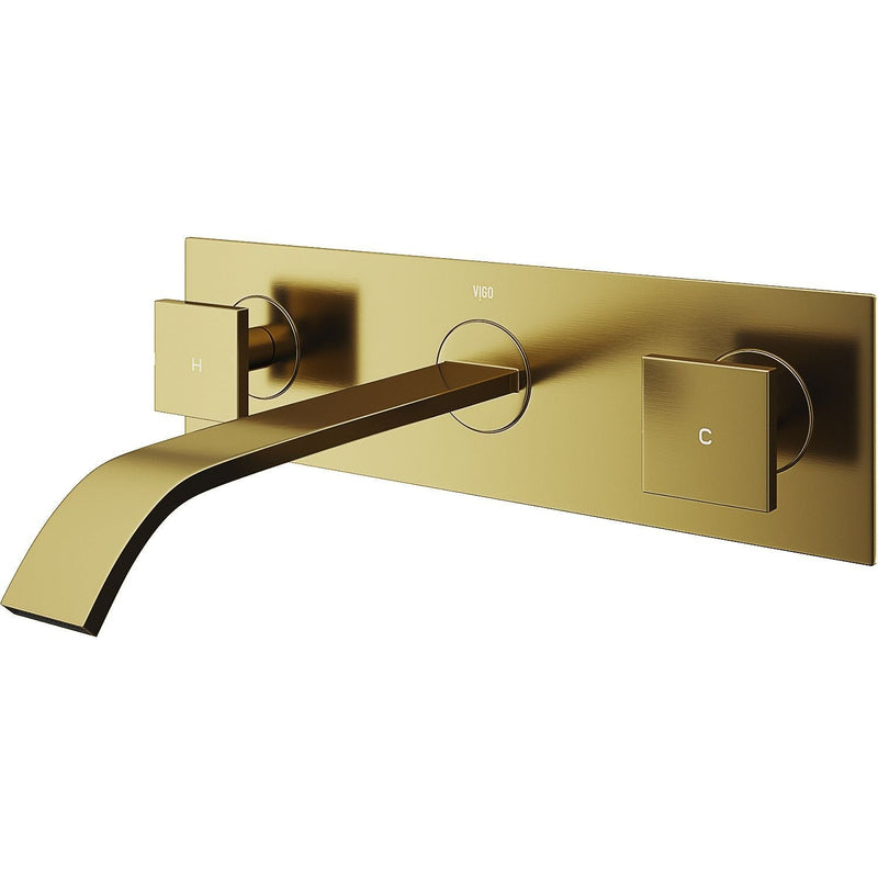 Titus Wall Mount Dual Handle Bathroom Sink Faucet, Eco-Friendly 1.2 GPM Flow Rate, Matte Brushed Gold J1X7